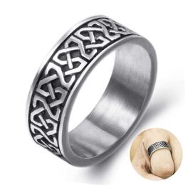 Bandringen Vintage 8mm heren roestvrijstalen ring Gothic Punk Viking Rune Celtic Knoop Ring Cool Heren Rock Biker Sieraden Gift G230213