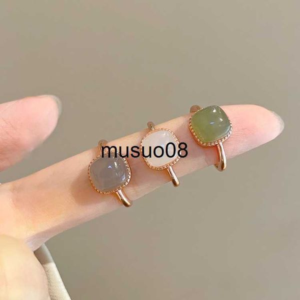 Anillos de banda Anillo cuadrado de jade artificial vintage 2022 Otoño Invierno Estilo chino Anillo de dedo ajustable geométrico de cristal para mujer Joyería J230602