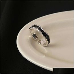 Anneaux de bande vintage noire agate love sier fragmented ripe ring anneau de style cool artisanat gouttes de gouttes bijoux dhp1j