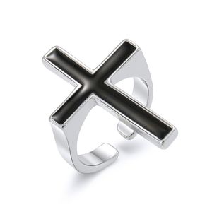 Anillos de banda Vintage Black Big Cross Anillo abierto para mujeres Joyería de fiesta Hombres Trendy Gothic Metal Finger Drop Delivery Dhqle