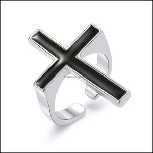 Bagues de bande Vintage Black Big Cross Bague ouverte pour femmes Party Bijoux Hommes Trendy Gothic Metal Finger Drop Livraison 2021 Yydhhome Dh5NM