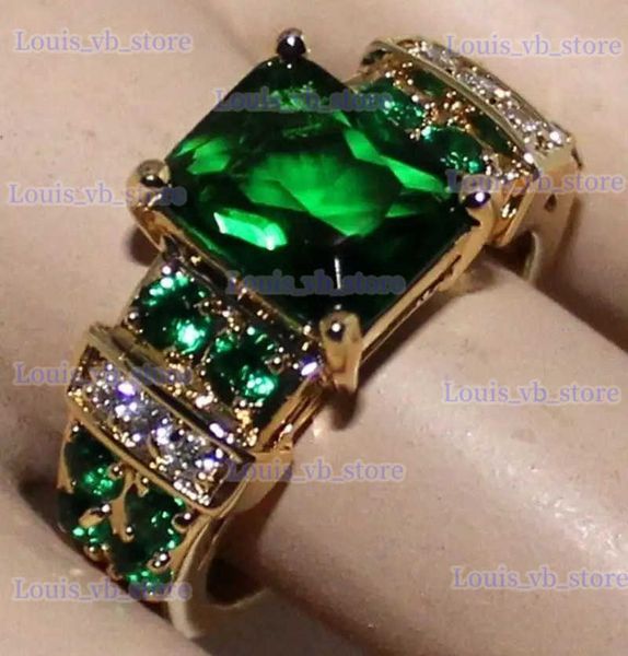 Anneaux de bande Vintage classique incrustation vert Imitation pierre naturelle dames fiançailles anniversaire Premium anneau bijoux T231207