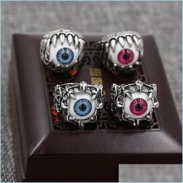 Anneaux de bande Vintage Dragon Claw Evil Eye Skl Bague Imitant Acier inoxydable Biker Diable Eyeball Halloween Party Props Hommes Jewel Sport1 Dhere