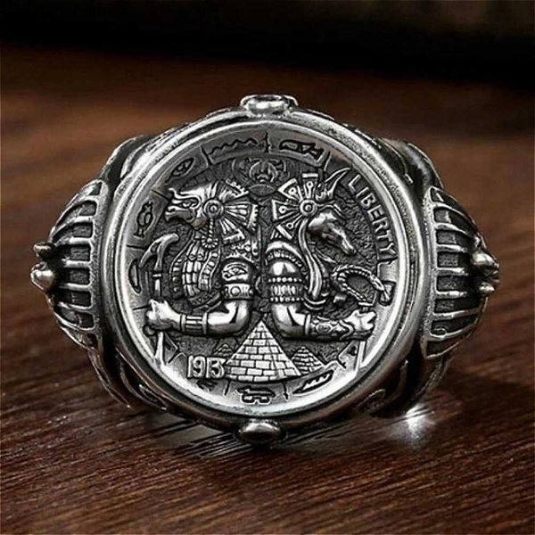 Anillos de banda Vintage Egipcio Faraón Horus Anillo de hombre Anubis Wanderer Gótico Antiguo Anillo Egipcio Joyería T230727