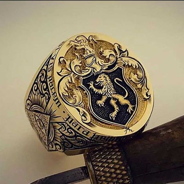 Anneaux de bande Vintage Angleterre Couronne Lion Bague Sculpté À La Main Bague Noble Hommes Bague De Fiançailles De Mariage Anniversaire Cadeau Bijoux De Fête 240125