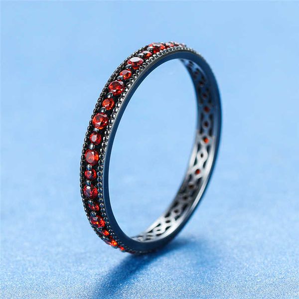 Band Rings Vintage femme rouge/bleu/noir Zircon bague classique fête anneaux de mariage pour les femmes charme 925 bague de fiançailles en argent Sterling AA230412