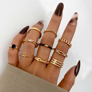 Bandringen Vintage Gold Color Hollow Out Black Zirkon -ringen ingesteld voor vrouwen Punk Butterfly Hart Knuckle Rings Set Party Jewelry 2022 AA230306