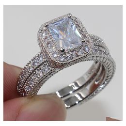 Bandringen vintage sieradenliefhebbers 3ct witte topaz 10kt goud gevulde gesimuleerde diamant vrouwen trouwring set maat 510 drop levering dh0on