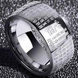 Anillos de banda Vintage para hombre Buda Corazón Sutra Sello Fe Pulgar Anillo Retro Rimbuu Sutra Mantra Runas Amuleto Anillos para mujeres Hombres en los dedos 240125