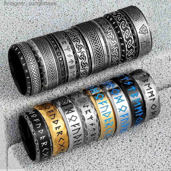 Anneaux de bande Vintage nordique Viking Runes celtique noeud série en acier inoxydable femmes hommes anneaux Punk Biker bijoux créativité cadeau en gros L231201