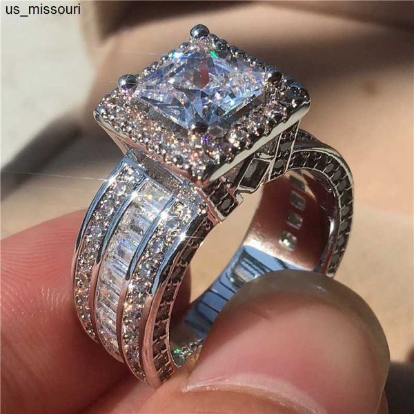 Anillos de banda Vintage Princess cut 3ct Lab Diamond Ring 925 joyería de plata esterlina Compromiso Anillos de boda para mujeres hombres Party Bijou J230522