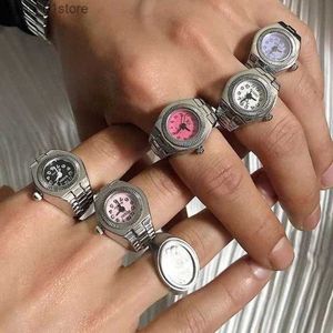 Anneaux de bande Vintage Punk doigt Mini élastique Str alliage es Couple anneaux bijoux horloge rétro romain Quartz anneaux femmes hommes L240305