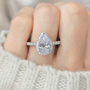 Band Ringen Vintage Romantische Silve Kleur Belofte Trouwring voor Vrouwen Prachtige Witte Moissanite Peervorm Ring Trendy Partij Sieraden J230531