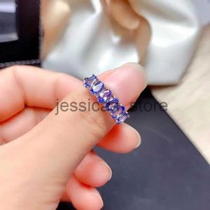 Bandringen Vintage Tanzanite R3 * 5mm Natuurlijke Tanzanite Zilver R925 Zilveren Tanzanite Sieraden Cadeau voor Vrouw J231205