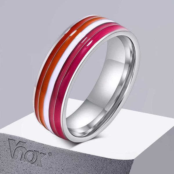 Anillos de banda Vnox 8 mm Anillo lésbico para mujeres Rojo Blanco Naranja Líneas Banda de dedo Orgullo Amor Promesa Joyería G230327