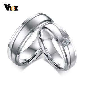 Anneaux de bande Vnox élégant Couple anneaux pour femmes hommes en acier inoxydable bandes de mariage AAA CZ pierres à la mode Anel Alliance cadeau Z0327
