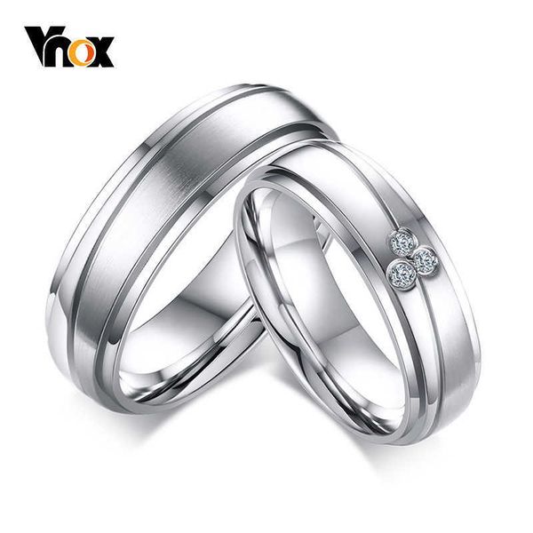 Anillos de banda Vnox, anillos de pareja elegantes para mujeres y hombres, bandas de boda de acero inoxidable, piedras AAA CZ, regalo de la Alianza Anel de moda Z0327