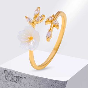 Bands anneaux vnox fleur de coquille résidante RoSable R pour femmes filles cubic zirconia branche ouverte band fleur mignon bijoux fleur cadeau J240516