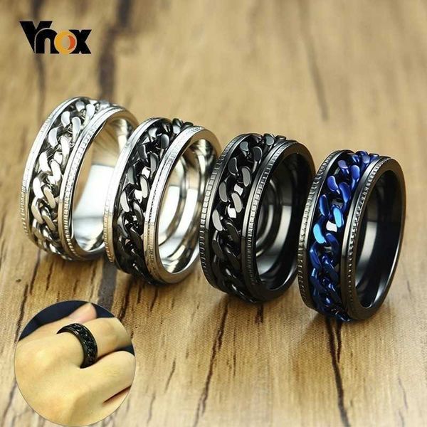 Anillos de banda Vnox Anillos giratorios para hombre con estilo Anillos entrelazados de acero inoxidable de 8 mm para hombres Cadena central Anel Alliance Color negro / azul G230213