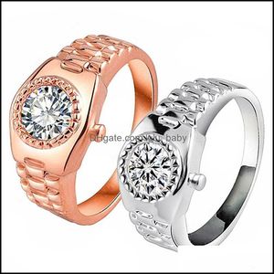 Band Anneaux Watch Ring Set White Diamond Sier Party Birthday Gift Bijoux de mode BDEHOME DHO7N