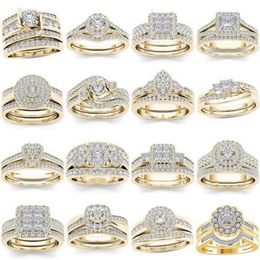 Bagues de mariage 2 pièces ensemble de mariée élégant cristal bague de fiançailles de luxe couleur or rond coeur Zircon pour les femmes Boho bijoux 2021342y