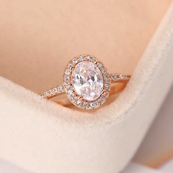 Anillos de banda Anillo de compromiso de boda para mujer Oval Crystal Moissanite Promise Ring Rose Gold Color Matrimonio Novia Accesorios de joyería OHR078 Z0327