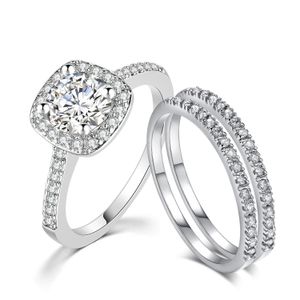 Anneaux De Bande De Mariage Bagues De Fiançailles Ensemble Pour Les Femmes Couple Carré Sier Couleur Cubique Zircon Birde Anneau Éblouissant Bijoux De Mode Sr531M D Dhjws