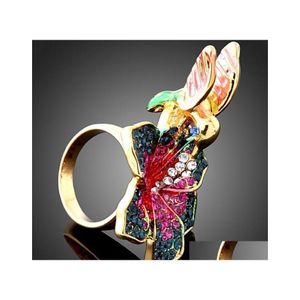 Bandringen Wedding For Women Beautifly Alloy Ring Bloem en Bird Design Fashion Diamond Engagement Drop Delivery Sieraden DHWJG DHWJG