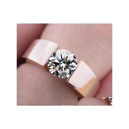 Bagues De Bande De Mariage Hommes Femme Classique Bague De Fiançailles Sier 18K Or Rose Plaqué Alliage Cz Diamant Amoureux Promise Pour Les Femmes Drop Delive Dht5J