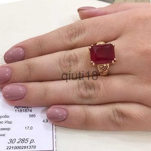 Bandringen Trouwringen 585 Russische 14k roségoud ingelegde vierkante robijnringen voor vrouwen open luxe elegante klassieke verlovingssieraden moederdagcadeau 230712 x0920