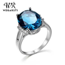 Bandringen Wegarsit edelsteenringen voor vrouwen Girls Solid 925 Sterling Silver Wedding Engagement Blue Topaz Sapphire Ring Groothandel J230517