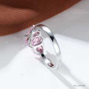 Band Ringen Wit Vergulde Charm Roze Hart Ovale Zirkoon Ring voor Vrouwen Sweet Dainty Wedding Engagement Anniversay Sieraden Accessoires R230720