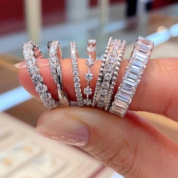 Anneaux de bande plaqué or blanc anneaux empilables délicats pour les femmes mode coréenne zircon cubique femme bijoux tendance 2023 livraison directe KCR082 Z0509