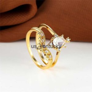 Bandringen witte zirkoon waterdruppel kroon ringen sierlijke gouden kleur trouwring sets peer gesneden maansteen verlovingsring set voor vrouwen sieraden