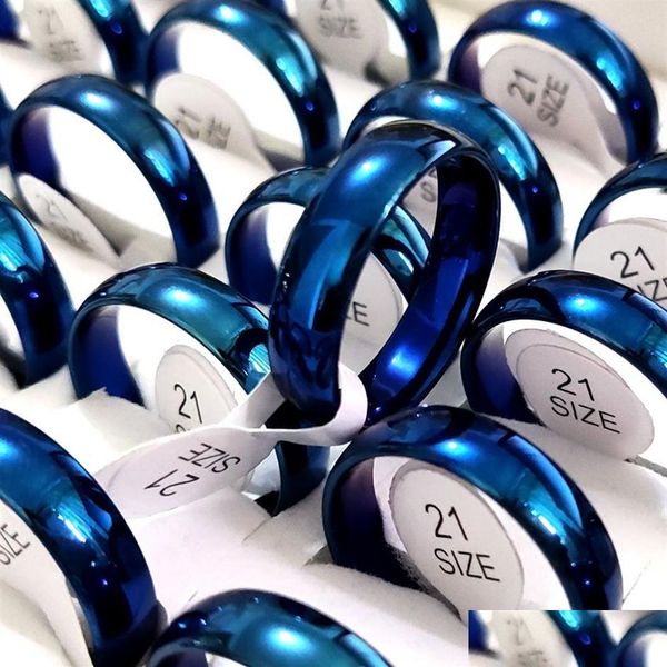 Anillos de banda enteros 50 unids azul 6 mm anillo de bodas Comfort-Fit Hombres Mujeres Acero inoxidable Hombre Mujer Moda Joyería clásica246T Drop Deli Dhahg