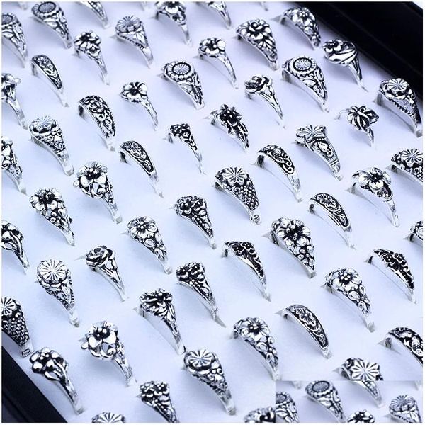 Anneaux de bande En gros 100pcs / lot anneau sier creux coeur amour couronne fleur mélange style mode doigt pour les femmes cadeau de mariage bijoux goutte otlss