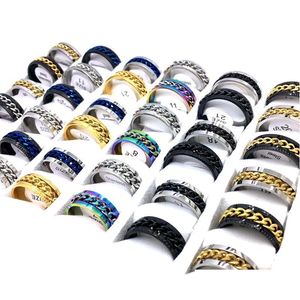 Bandringen Groothandel 100 stuks Heren Dames Mode Roestvrij Stalen Ketting Spinner Mix Kleuren Verscheidenheid Aan Stijlen Sieraden Drop Delivery Ring Dhet1