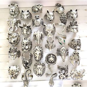 Anneaux de bande En gros 20pcs Big exagérer féroce animal anneau en métal hommes punk rock fête 20 modèles différents top mix bijoux drop d dh7jp