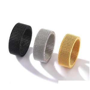 Bandringen Groothandel 20 stks / Lot Gold Sier Black 8mm Mesh brede gezicht Variabele vorm Titanium stalen heren sieraden Drop levering Dhgarden Dhaez