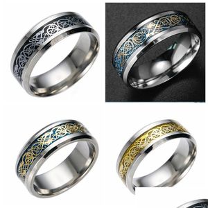 Bandringen Groothandel 25 stks 8 mm Celtic Dragon 316L roestvrij staal mode sieraden vingerring drop levering dhzfu