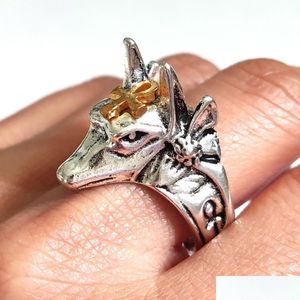 Bandringen Groothandel 25 stks / partij Retro Hiphop Punk Mannen Anubis Egyptisch Kruis Beest Ring Goud Kleur Ankh Ontwerp Dier Open Verstelbaar P Dhjfr