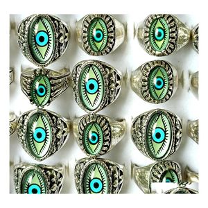 Anneaux de bande En gros 30 Mix Eyeball Ring Unique Design Evil Eyes Sier Anneaux Vintage Hommes Femmes Punk Rocker Cool Bands Homme Garçon Bijoux Dhfxb