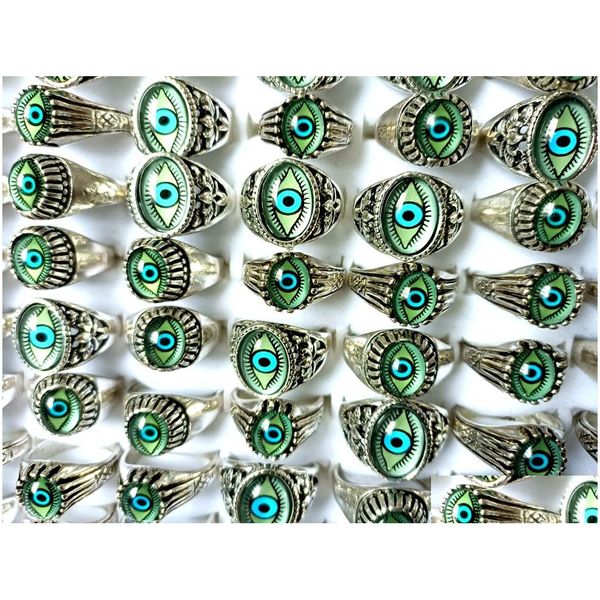 Anneaux de bande En gros 30 Mix Eyeball Ring Unique Design Evil Eyes Sier Vintage Hommes Femmes Punk Rocker Cool Bands Homme Garçon Jewel Dhgarden Dhmb0