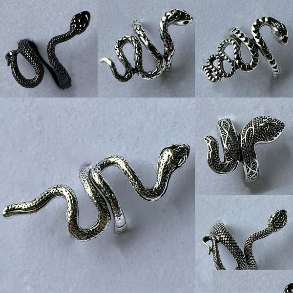 Anillos de banda al por mayor 30 piezas mezcla serpiente Punk Cool Fit aleación para mujeres hombres regalos joyería gota entrega anillo Dhzkn