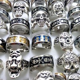 Anillos de banda Venta al por mayor 50 unids Mezcla Skl Acero inoxidable Agregar joyería de aleación Anillo de dedo Punk Biker Edelstahlringe Moda Drop Entrega Dhoiu