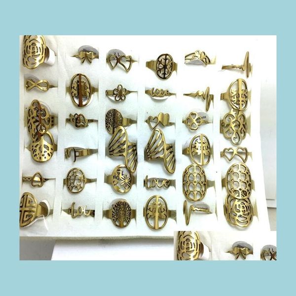 Anillos de banda Venta al por mayor 50 Unids Estilo de mezcla Anillos de acero inoxidable Banda de moda Biker Anillo de joyería para hombre Mujer Mercado de pulgas Entrega de gota Dhpqh