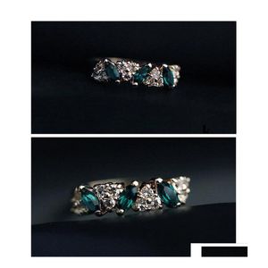 Bande Anneaux En Gros Mignon Vintage Émeraude Fantaisie Bijoux Rétro Sentir Doux Femelle Cristal Drop Delivery Dhzwe