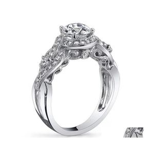 Bagues de bande en gros bijoux de luxe 925 Sterling Sier blanc topaze Cz diamant Sona pierres précieuses femmes mariage fleur bague cadeau taille goutte Dhjre