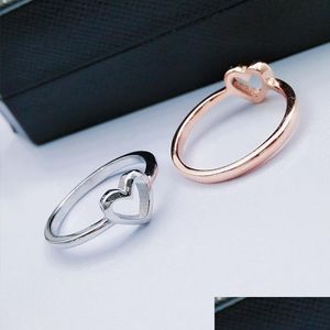 Bagues de bande en gros nouvelle mode couleur or rose bague de mariage en forme de coeur pour les femmes cadeau de saint valentin 672 Q2 livraison directe bijoux Dh8Bl