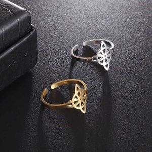 Bandringen heksenknoop roestvrijstalen ring voor vrouwen openwork vierbladige kleine ronde open ring hekserij amulet sieraden verjaardagscadeau aa230306